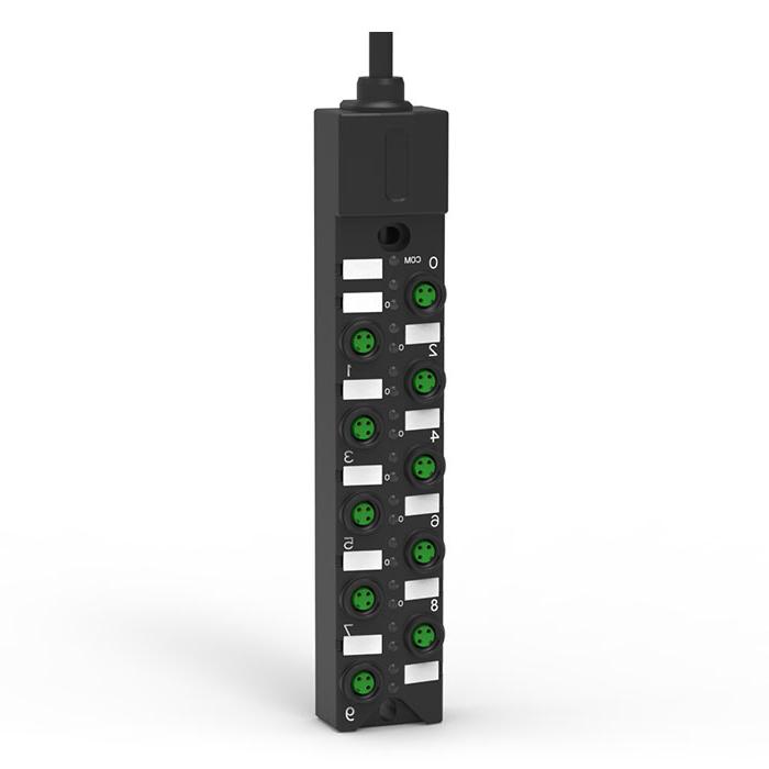 M8分线盒、单通道、PNP、10端口一体式、带LED、PUR柔性电缆、黑色护套、23PA11-XXX